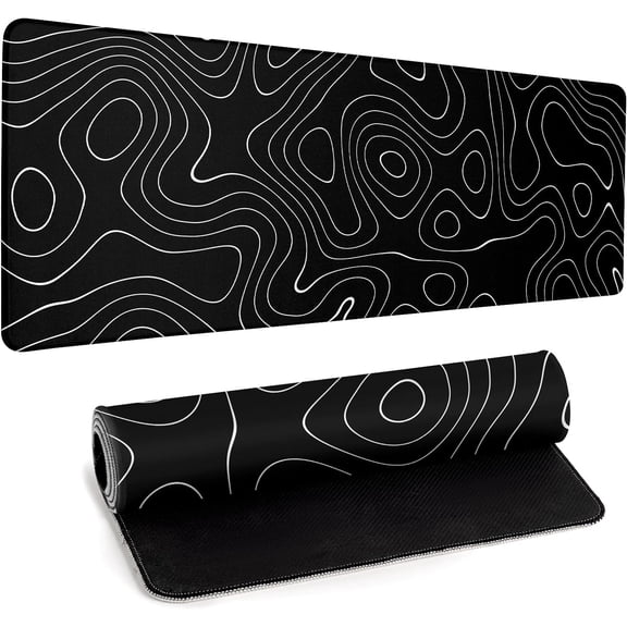 Large Topographic Map Gaming for Desk Black Desk Pad with Non-Slip Rubber Base Stitched Edge Desk Organizers and Accessories Desk Decor