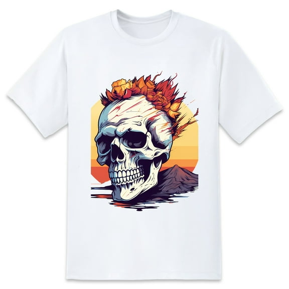 Large Tops For Men GraphicSkull (2) Printed Tees Summer Everyday Short-Sleeved T Shirts Black or White XS-5XL