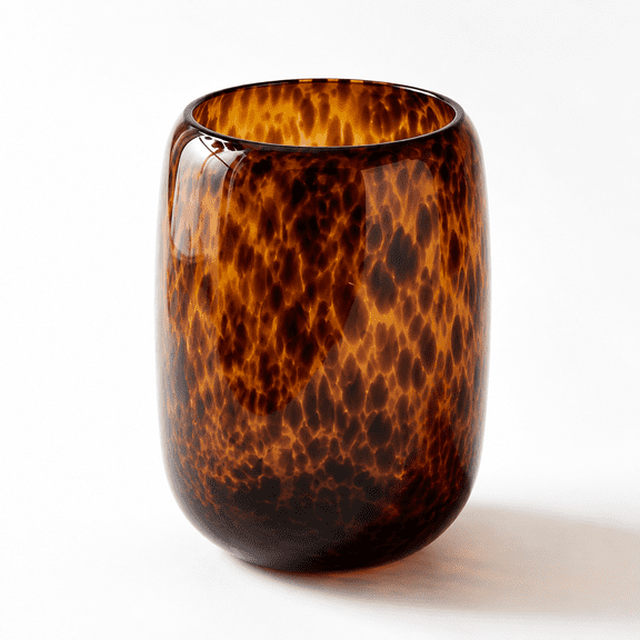 Large Tortoise Shell Brown Glass Decorative Vase for Home Farmhouse Centerpiece