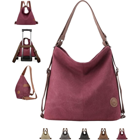 Large Tote Bag Convertible Backpack Purse for Women with Zipper Pockets, Canvas Crossbody Shoulder Hobo Bag 4-in-1