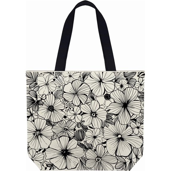 Large Tote Bag for Women, Floral Grocery Tote with Snap Thick Canvas Both Side ,  Daily Use Shopping Travel Picnic