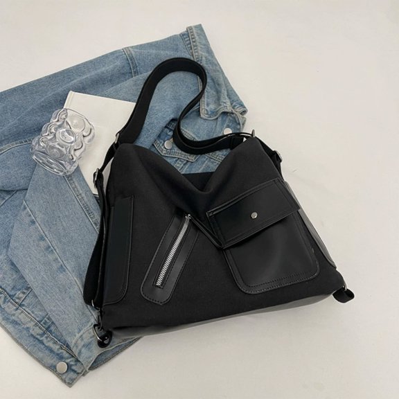 Large Tote Crossbody Bag, Multipurpose Canvas Shoulder Bag with Spacious Storage, Fashion Casual Commuting Bag for Shopping, Work, School, Travel and Outdoor