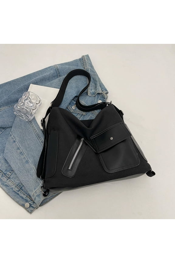 Large Tote Crossbody Bag, Multipurpose Canvas Shoulder Bag with Spacious Storage, Fashion Casual Commuting Bag for Shopping, Work, School, Travel and Outdoor