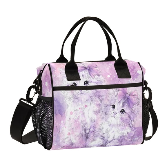 Large Tote Lunch Bag - Multi-Compartment Waterproof Portable Thermal Food Bag for Commute Office & Picnic Outings Adorable Long-haired Kittens with Bows