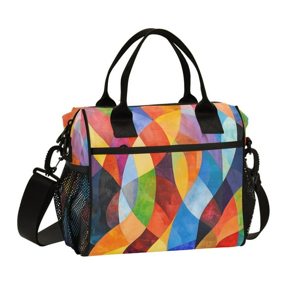 Large Tote Lunch Bag - Multi-Compartment Waterproof Portable Thermal Food Bag for Commute, Office & Picnic Outings. Abstract Patterns