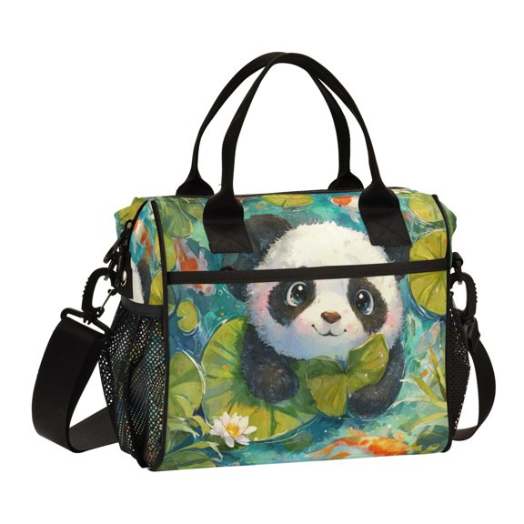Large Tote Lunch Bag - Multi-Compartment Waterproof Portable Thermal Food Bag for Commute Office & Picnic Outings Adorable Panda Pattern