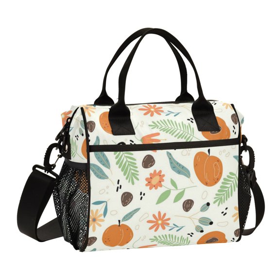 Large Tote Lunch Bag - Multi-Compartment Waterproof Portable Thermal Food Bag for Commute, Office & Picnic Outings. Apricots and Seeds