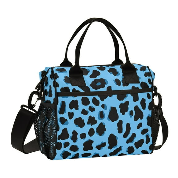 Large Tote Lunch Bag - Multi-Compartment Waterproof Portable Thermal Food Bag for Commute, Office & Picnic Outings. Blue Leopard Pattern