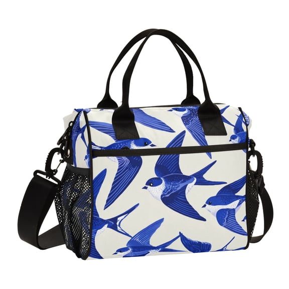 Large Tote Lunch Bag - Multi-Compartment Waterproof Portable Thermal Food Bag for Commute Office & Picnic Outings Blue Swallows