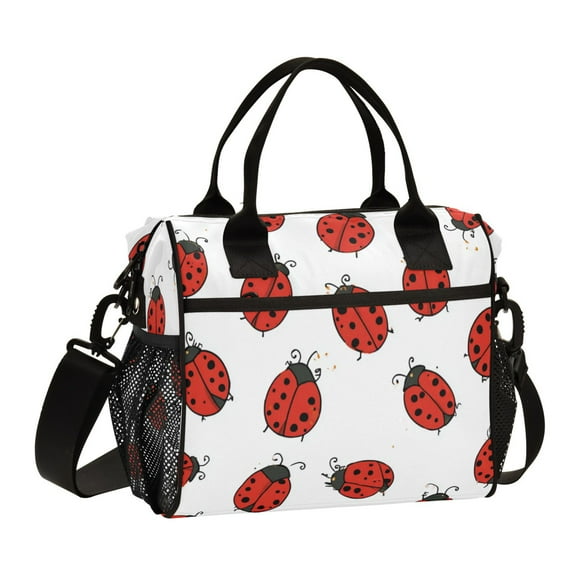 Large Tote Lunch Bag - Multi-Compartment Waterproof Portable Thermal Food Bag for Commute Office & Picnic Outings Cartoon Style Ladybugs