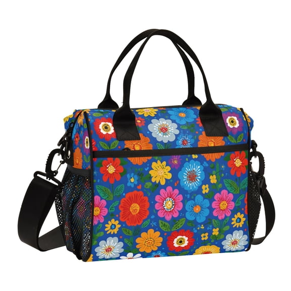 Large Tote Lunch Bag - Multi-Compartment Waterproof Portable Thermal Food Bag for Commute Office & Picnic Outings Colorful Little Flowers
