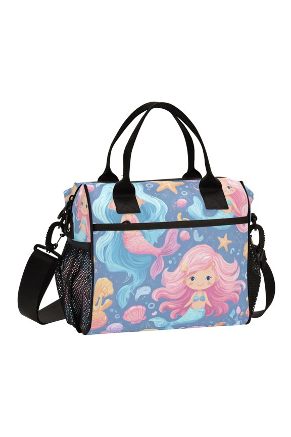 Large Tote Lunch Bag - Multi-Compartment Waterproof Portable Thermal Food Bag for Commute Office & Picnic Outings Cute Little Mermaids