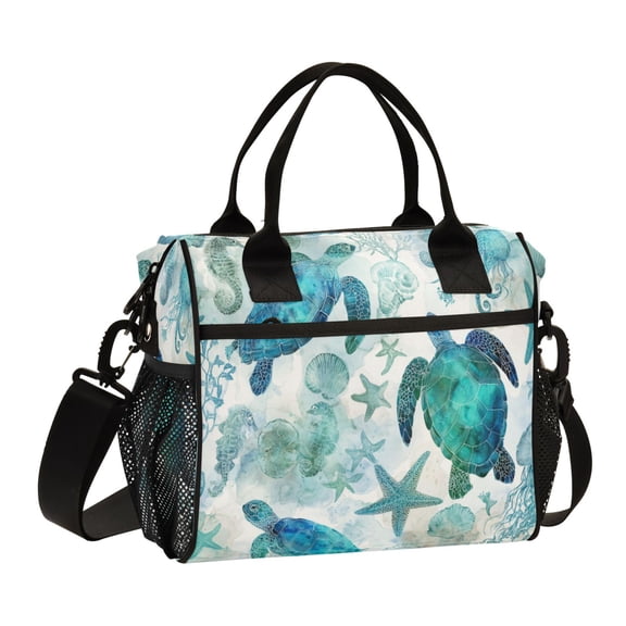 Large Tote Lunch Bag - Multi-Compartment Waterproof Portable Thermal Food Bag for Commute Office & Picnic Outings Green Adorable Sea Creatures