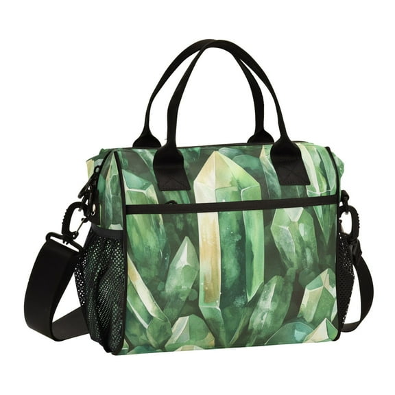 Large Tote Lunch Bag - Multi-Compartment Waterproof Portable Thermal Food Bag for Commute, Office & Picnic Outings. Green Crystals