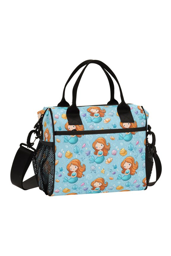 Large Tote Lunch Bag - Multi-Compartment Waterproof Portable Thermal Food Bag for Commute Office & Picnic Outings Little Mermaids and Seashells