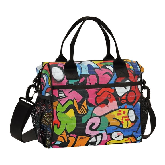 Large Tote Lunch Bag - Multi-Compartment Waterproof Portable Thermal Food Bag for Commute, Office & Picnic Outings. Street Graffiti Art