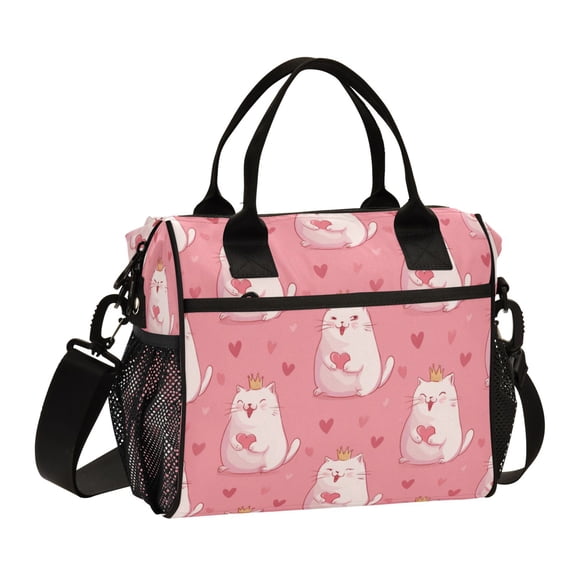 Large Tote Lunch Bag - Multi-Compartment Waterproof Portable Thermal Food Bag for Commute Office & Picnic Outings White Fat Cat