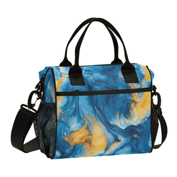 Large Tote Lunch Bag - Multi-Compartment Waterproof Portable Thermal Food Bag for Commute, Office & Picnic Outings. Yellow Blue Mixed Tie-dye