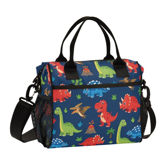 Large Tote Lunch Bag, Multi-Compartment Waterproof Thermal Food Bag for Commute Office & Picnic Outings Cute Dinosaur Volcano Pattern