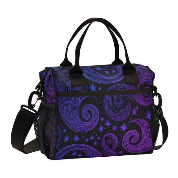 Large Tote Lunch Bag, Multi-Compartment Waterproof Thermal Food Bag for Commute Office & Picnic Outings Midnight Celestial Paisley