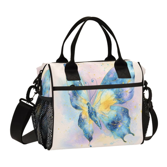 Large Tote Lunch Bag, Multi-Compartment Waterproof Thermal Food Bag for Commute Office & Picnic Outings Midnight Gilded Butterfly