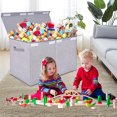 thumbnail image 1 of Large Toy Box Chest with Lid, Collapsible Sturdy Toy Storage Organizer Boxes Bins Baskets for Kids, Boys, Girls, Nursery, Playroom, 25"x13" x16" (Linen Gray), 1 of 6