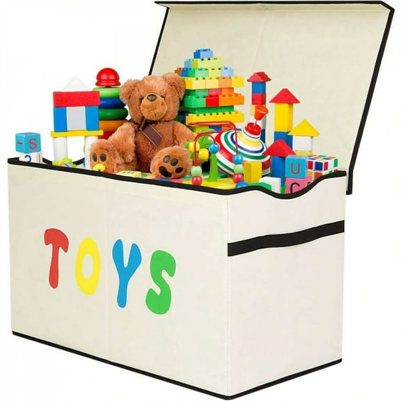 Large Toy Box Chest With Lid, Collapsible Sturdy Toy Storage Organizer Boxes Bins Baskets For Kids, Boys, Girls, Nursery, Playroom, 26.8"X13.8" X16"