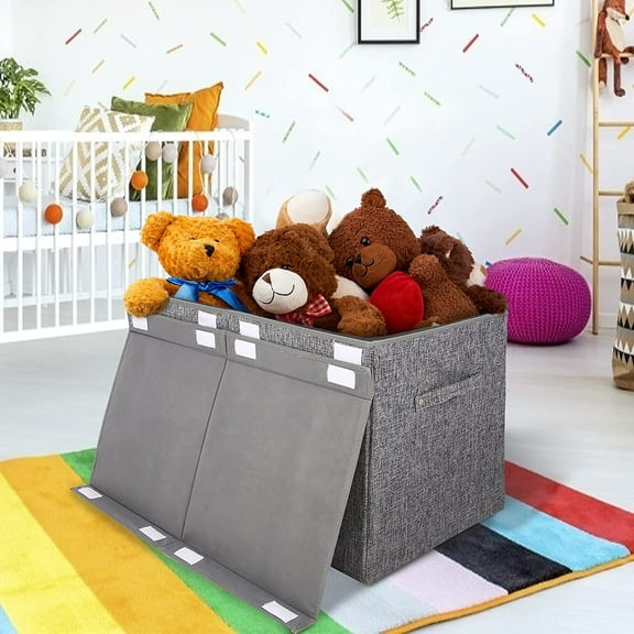 Large Toy Box Chest with Lid, Collapsible Storage Organizer for Kids, Nursery, Playroom, 25x13x16 Inch Linen Gray