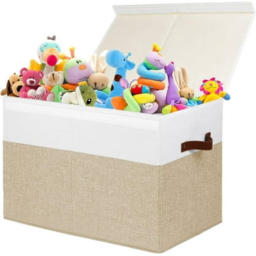 Large Toy Storage Box with Lid, Sturdy Toy Storage Box, Organization Basket with Dividers for Kids, Boys, Girls, Nursery, Wardrobe, Bedroom, Playroom, Dimensions 25" x 13" x 16"
