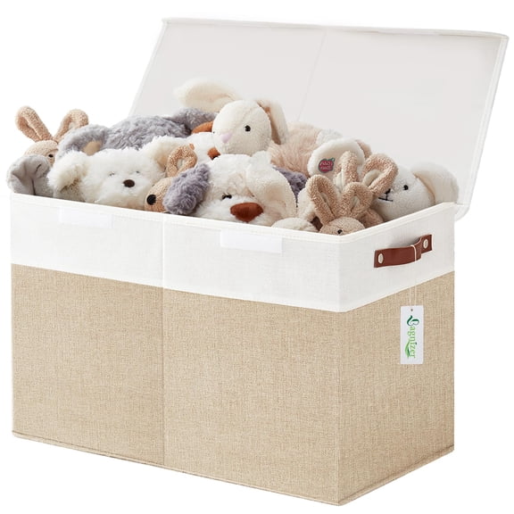 Large Toy Storage Box with Lids, Collapsible Sturdy Baby Storage Organizer Chest Bin Basket for Kids, Boys, Girls, Playroom, Nursery, Bedroom, Closet 25"x13"x16" (Black)