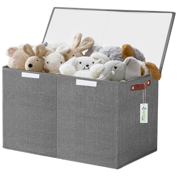 Large Toy Storage Box with Lids, Collapsible Sturdy Baby Storage Organizer Chest Bin Basket for Kids, Boys, Girls, Playroom, Nursery, Bedroom, Closet 25"x13"x16" (Green and White)