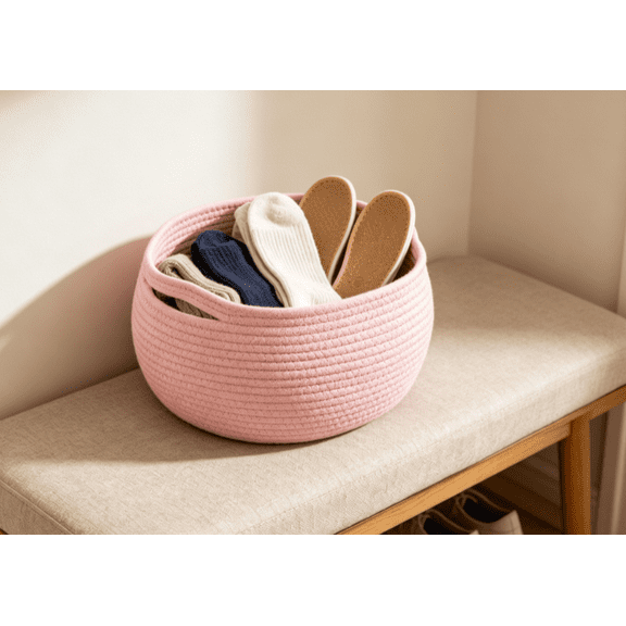 Large Toy Storage for Kids, Woven Storage Basket for Nursery Living Room, Decorative Basket for Baby Boy Gifts, Gray (Pink)