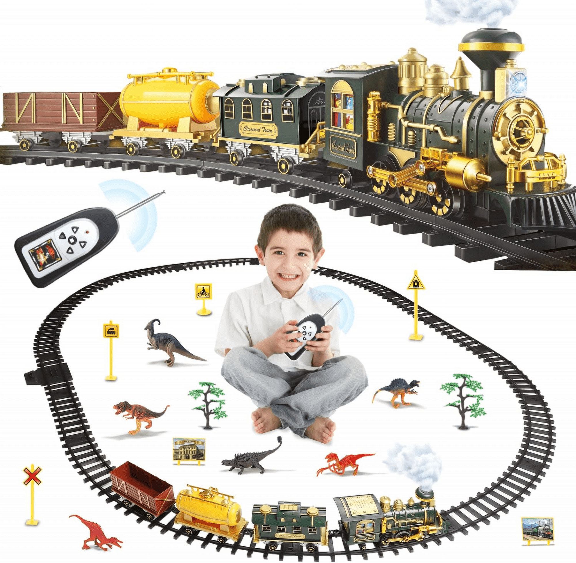 Large Train Set for Boys, Remote Control Train Toys w/Dinosaurs Kits