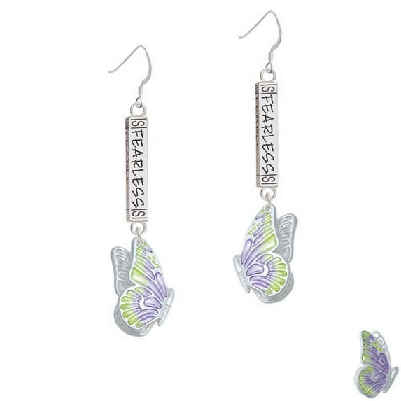 Large Translucent Purple & Lime Green Flying Butterfly- Fearless Bar French Earring