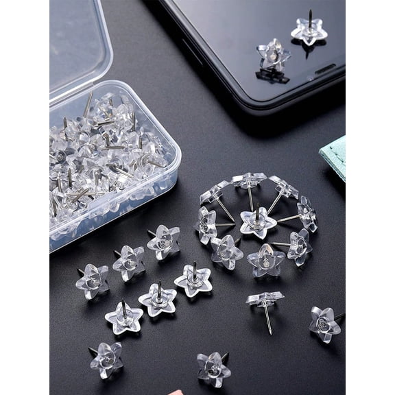 Large Transparent Five Pointed Thumbtacks Cork Wall Nails Creative Office Push Pins For Bulletin Board Map 1 Box 200pcs