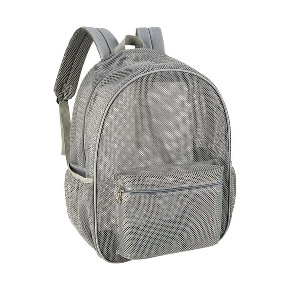 Large Transparent Mesh Backpack - 43x32x15cm Nylon Beach Bag for Swimming, Pool, Camping & Grocery | Lightweight & Breathable with Front Pocket | Gray/Blue/Pink Options