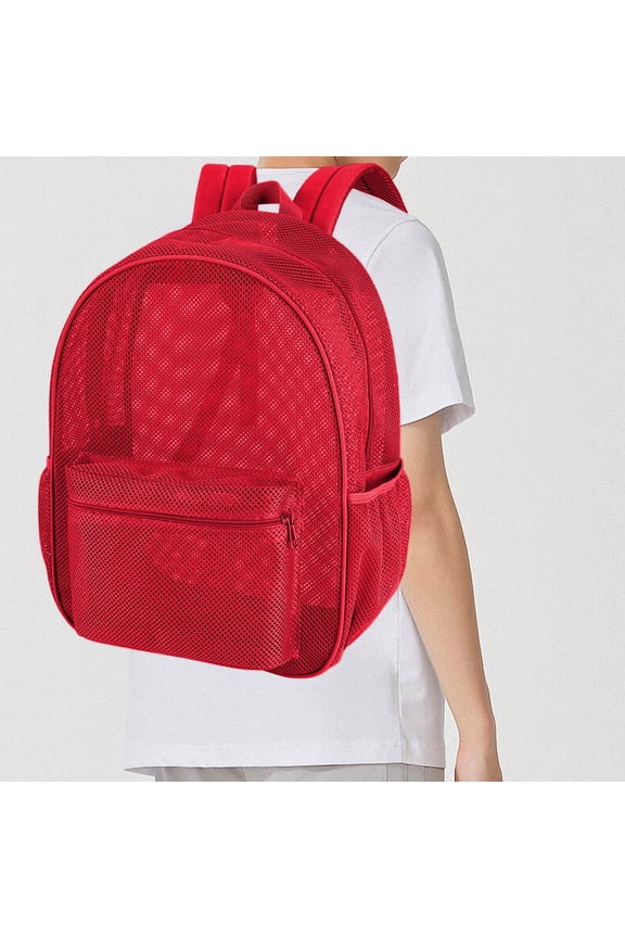 Large Transparent Mesh Backpack - 43x32x15cm Nylon Beach Bag for Swimming, Pool, Camping & Grocery | Lightweight & Breathable with Front Pocket | Gray/Blue/Pink Options