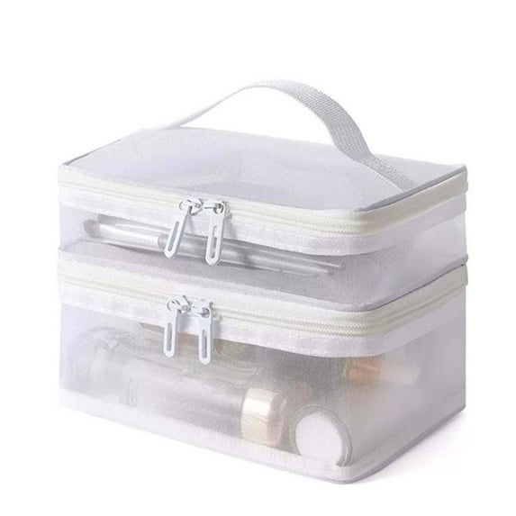 Large Transparent Storage Bag,Double-Layer Portable Travel Organizer,Toiletry & Cosmetic Bag with Zipper,Handheld Storage Case for Travel Essentials,Shampoo,Cosmetics,and Toiletries Organizer