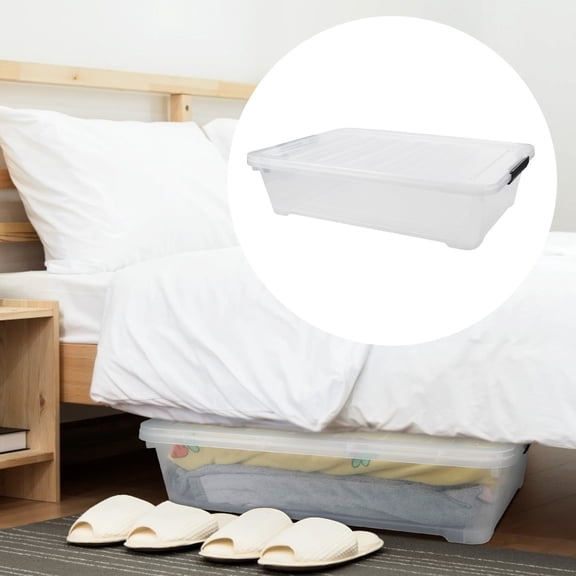 Large Transparent Storage Bin with Lid, 67x47x17.5cm, BPA-Free PP , Stackable & Nestable, Ideal for Organizing Clothes, Towels, and Blankets