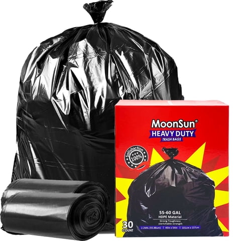 55-60 Gallon Large Trash Bags, 30 Count 2.2 Mil HDPE Garbage Bags for Yard Waste, Household Cleanup, Garage & Outdoor Use, Black