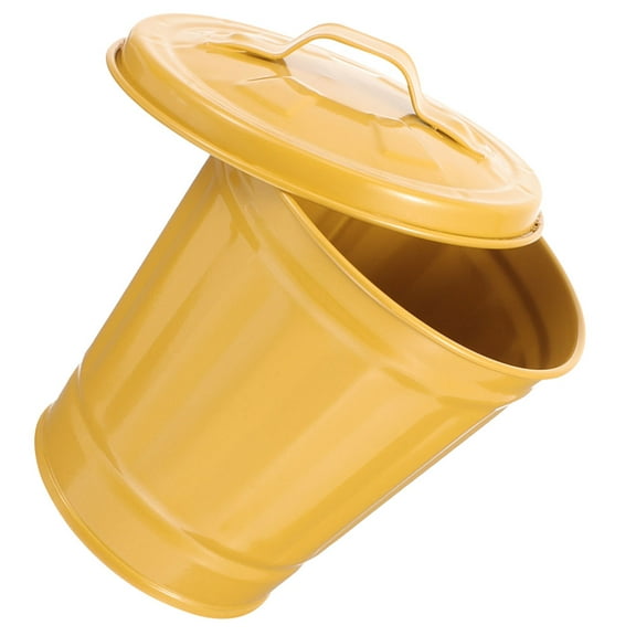 Small Desk Trash Can Metal Trash Can Iron Garbage Storage Bin with Lid Metal Pail
