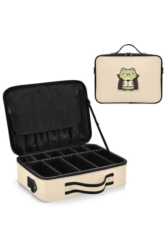 Large Travel Artist Makeup Bag With Adjustable Dividers &12 Brush Slots Portable Cosmetic Organizer Cute Frog
