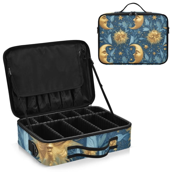 Large Travel Artist Makeup Bag With Adjustable Dividers &12 Brush Slots Portable Cosmetic Organizer Half Moons Face