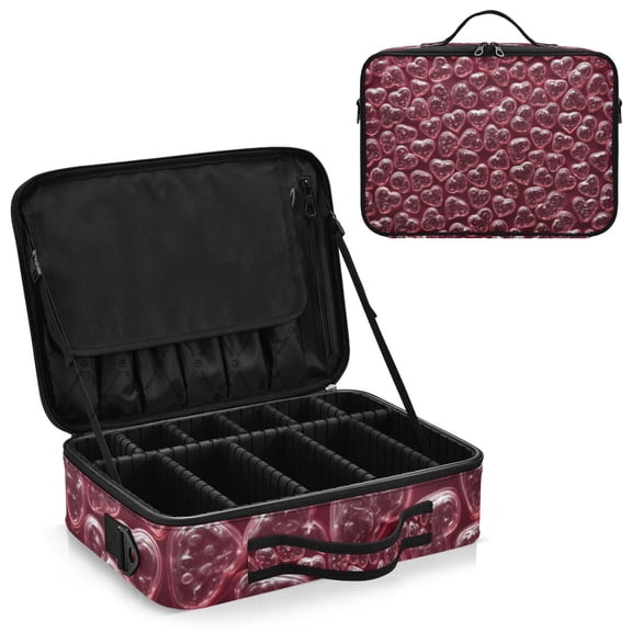 Large Travel Artist Makeup Bag With Adjustable Dividers &12 Brush Slots Portable Cosmetic Organizer Heart-shaped Plastic Bubble Wrap