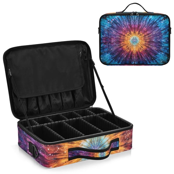 Large Travel Artist Makeup Bag With Adjustable Dividers &12 Brush Slots Portable Cosmetic Organizer Rainbow Colors
