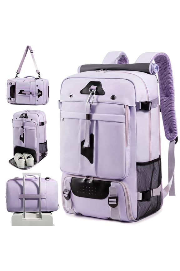 Large Carry-On Travel Backpack for Women and Men, 15.6 in Laptop Compartment, Water-Resistant Casual Daypack, Light Purple