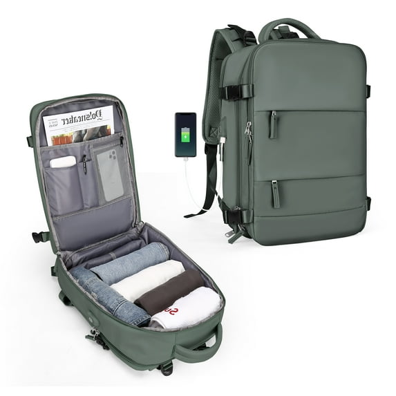 Large Travel Backpack Women, Carry On Backpack,Hiking Backpack Waterproof Outdoor Sports Rucksack Casual Daypack School Bag Fit 15.6 Inch Laptop with USB Charging Port Shoes Compartment Olive green