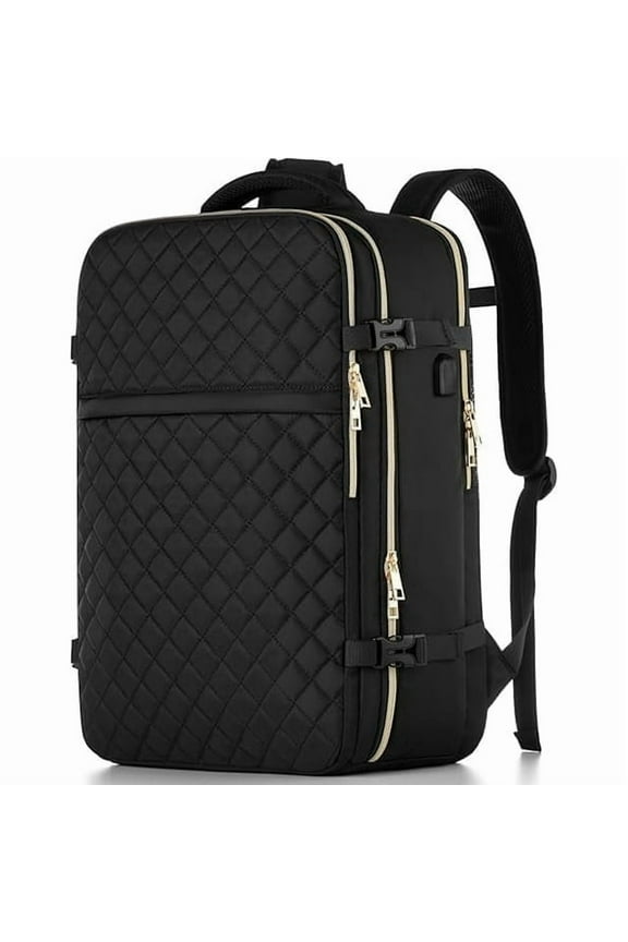 Large Travel Backpack Women, Flight Approved Carry On Backpack, Water Resistant Anti-Theft Casual Daypack School Bag Fit 18.4 Inch Laptop with USB Charging Port, Black