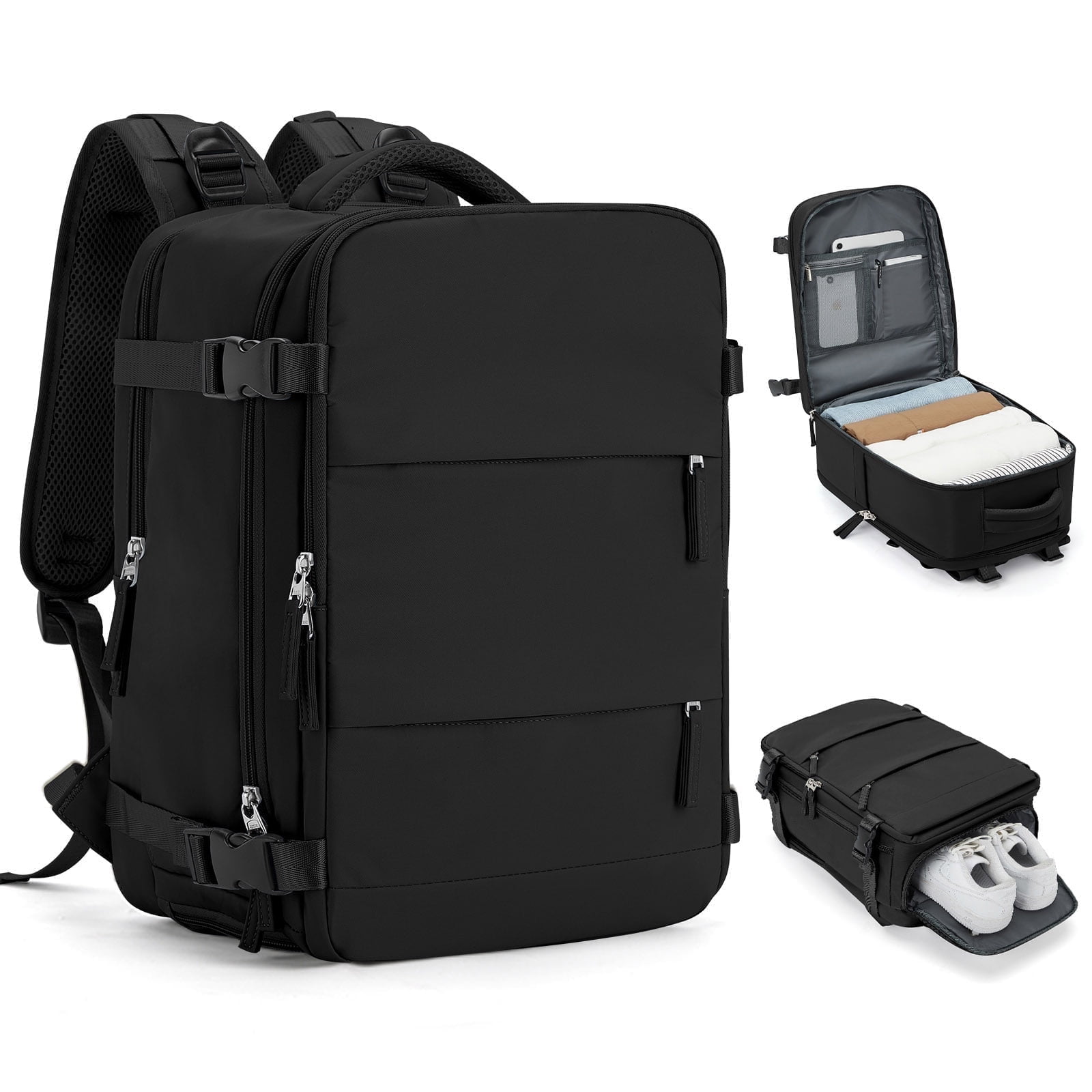 Large Travel Backpack for Women Men Airplane Approved, Carry on Backpack for Men Personal Item Travel Bag Carry on Flight, Waterproof Laptop Backpack Casual Daypack for Hiking with Shoes Compartment
