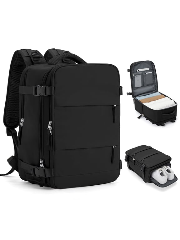 Large Travel Backpack for Women Men Airplane Approved, Carry on Backpack for Men Personal Item Travel Bag Carry on Flight, Waterproof Laptop Backpack Casual Daypack for Hiking with Shoes Compartment